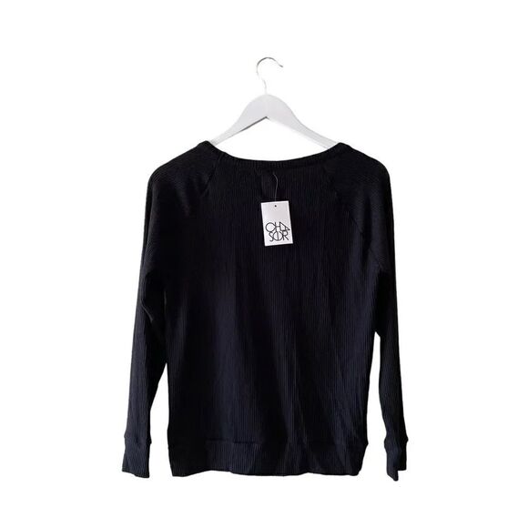 Chaser Revolve Jet Black SCOOP NECK RAGLAN RIB PULLOVER Long Sleeves SZ M - Picture 9 of 11